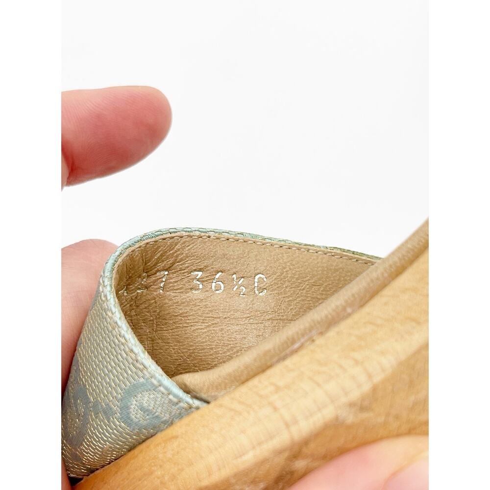 Gucci Vintage Teal GG Monogram Canvas Wooden Heel Slide Mule Sandals EU 36.5 - Picture 14 of 15
